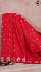 Red Floral Open Border Banarasi Warm Silk Saree